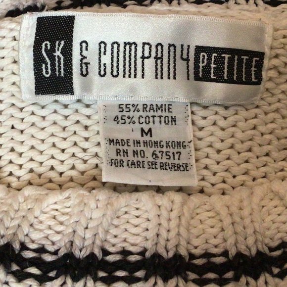 SK & Company - Vintage Black & White Checked Pullover Sweater with Pink & Green - Picture 4 of 5